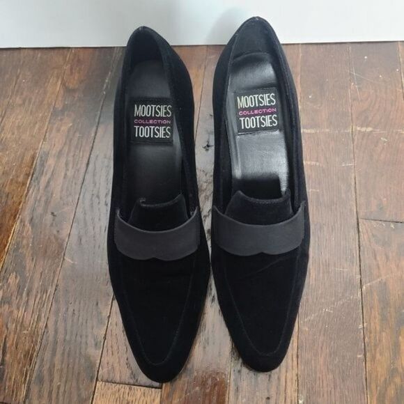 Black Vegan Suede Loafer Chunky Heel Mootsie Tootsies Collection 7 1/2 - Picture 3 of 10